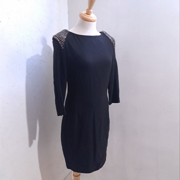 Zara | Black jewelled statement shoulder dress - Picture 2 of 10